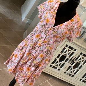 Cynthia Rowley linen/rayon blend button down front dress, short sleeves, size 8